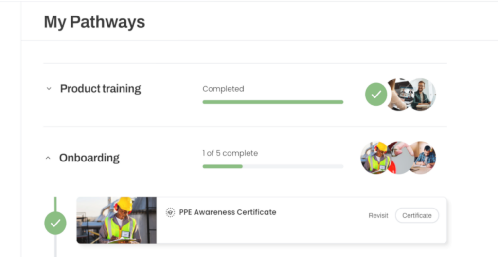 Learning pathway showing the courses a staff member needs to complete