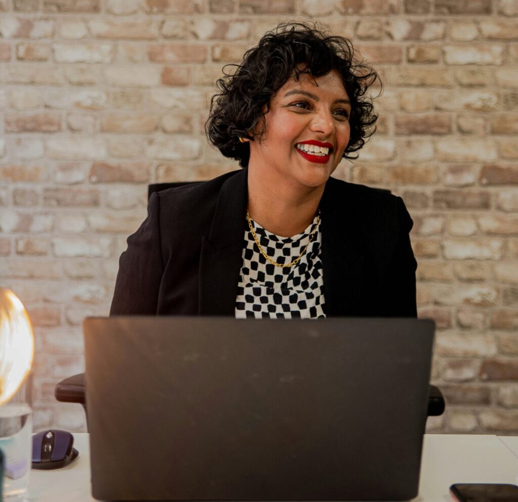 Woman working on a laptop